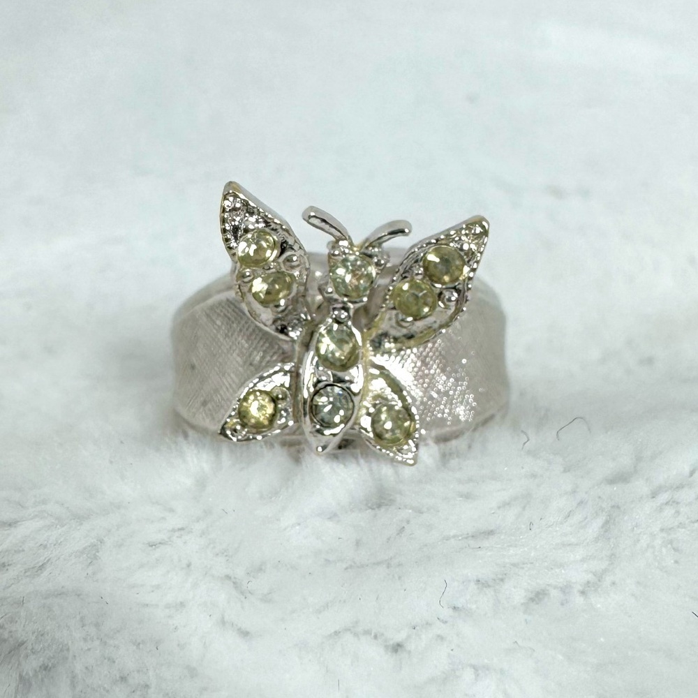 Vintage Butterfly Ring Park Lane Faux Silver and Rhinestone Boho Fairy